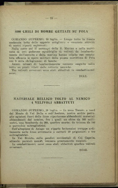 Il diario della nostra guerra : bollettini ufficiali dell'esercito e della marina